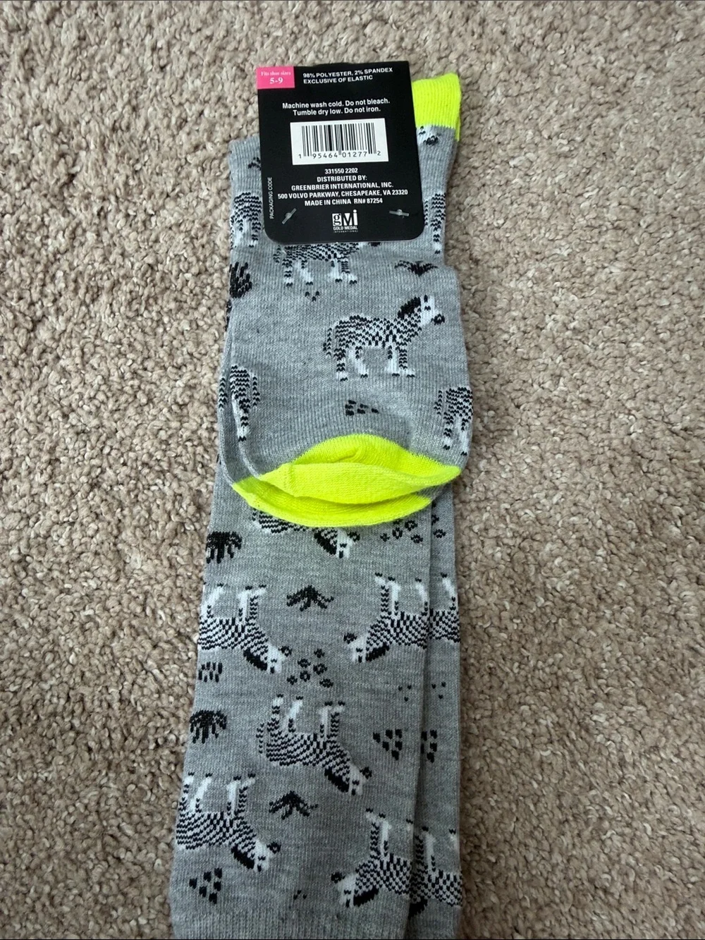 Beverly Hills Polo Club Grey Knee-High Socks with Neon Yellow Cuff